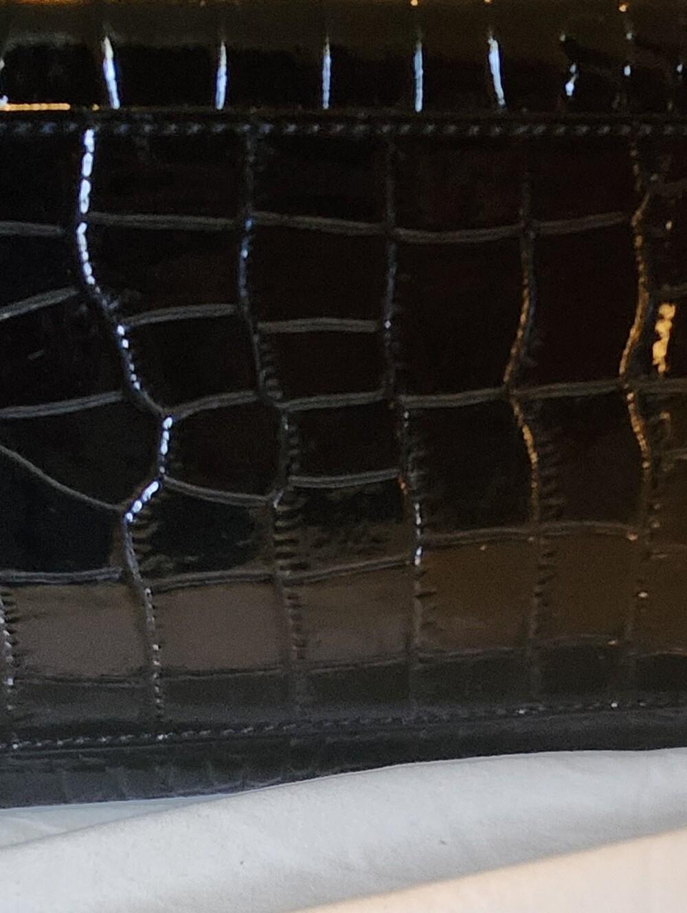 Large Glossy Black Croc-Embossed Top-Handle Bag - Picture 6 of 13